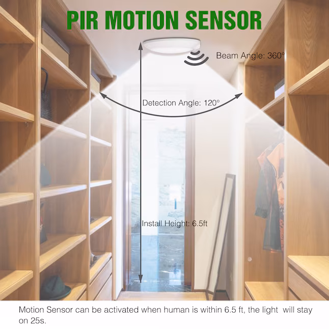 Ceiling Light 1 -Light 5.8-in White Integrated LED Flush Mount Light with Motion Sensor