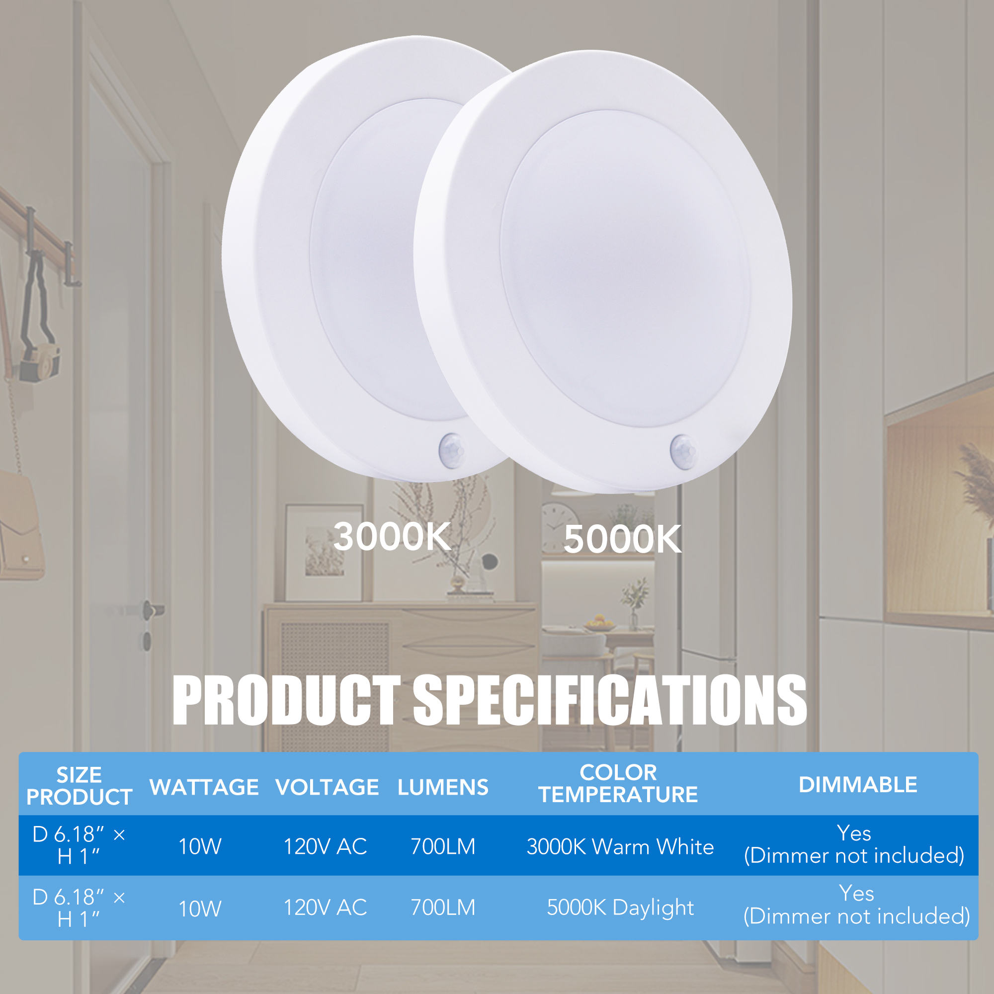 Ceiling Light 1 -Light 6.18-in White Integrated LED Flush Mount Light with Motion Sensor