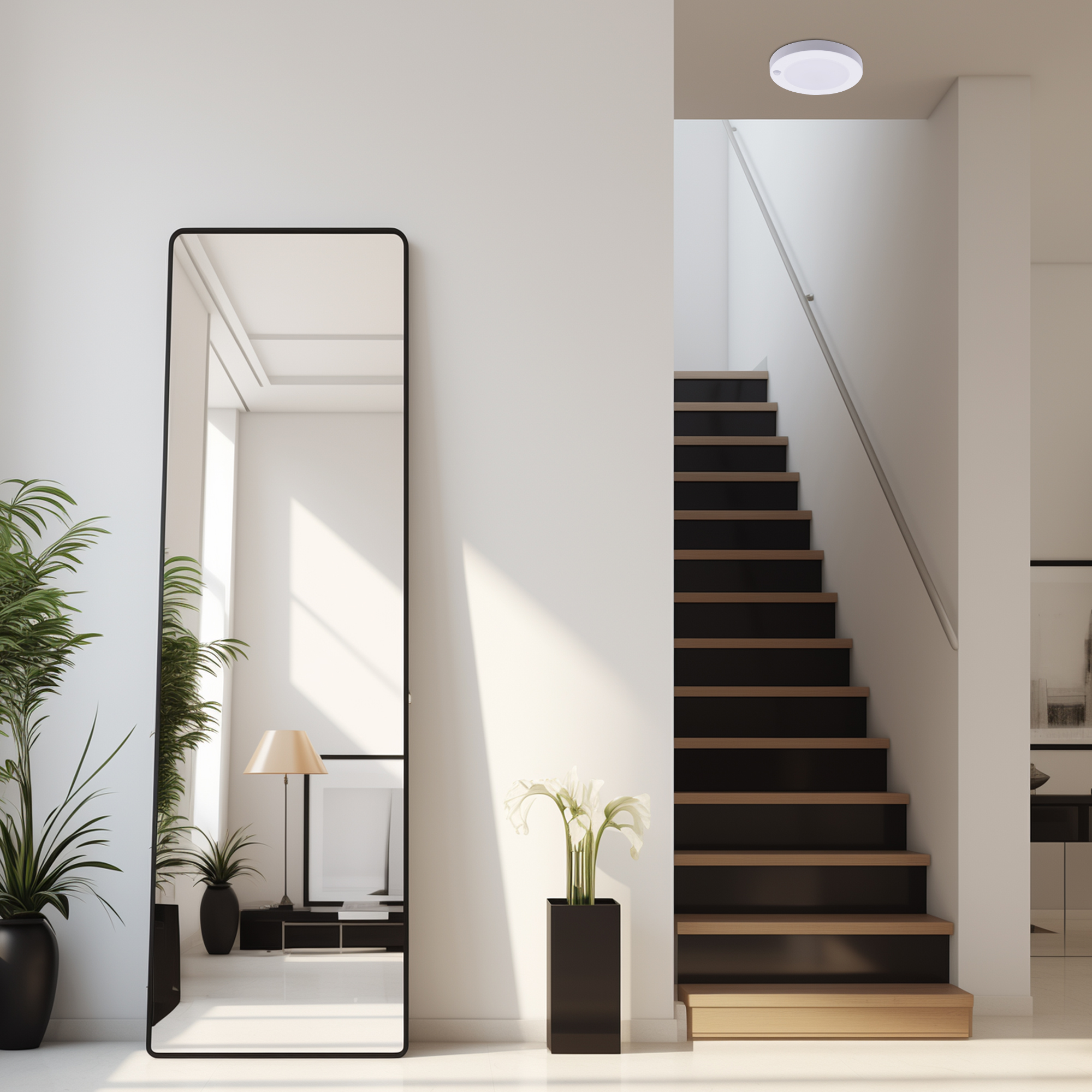 Ceiling Light 1 -Light 6.18-in White Integrated LED Flush Mount Light with Motion Sensor