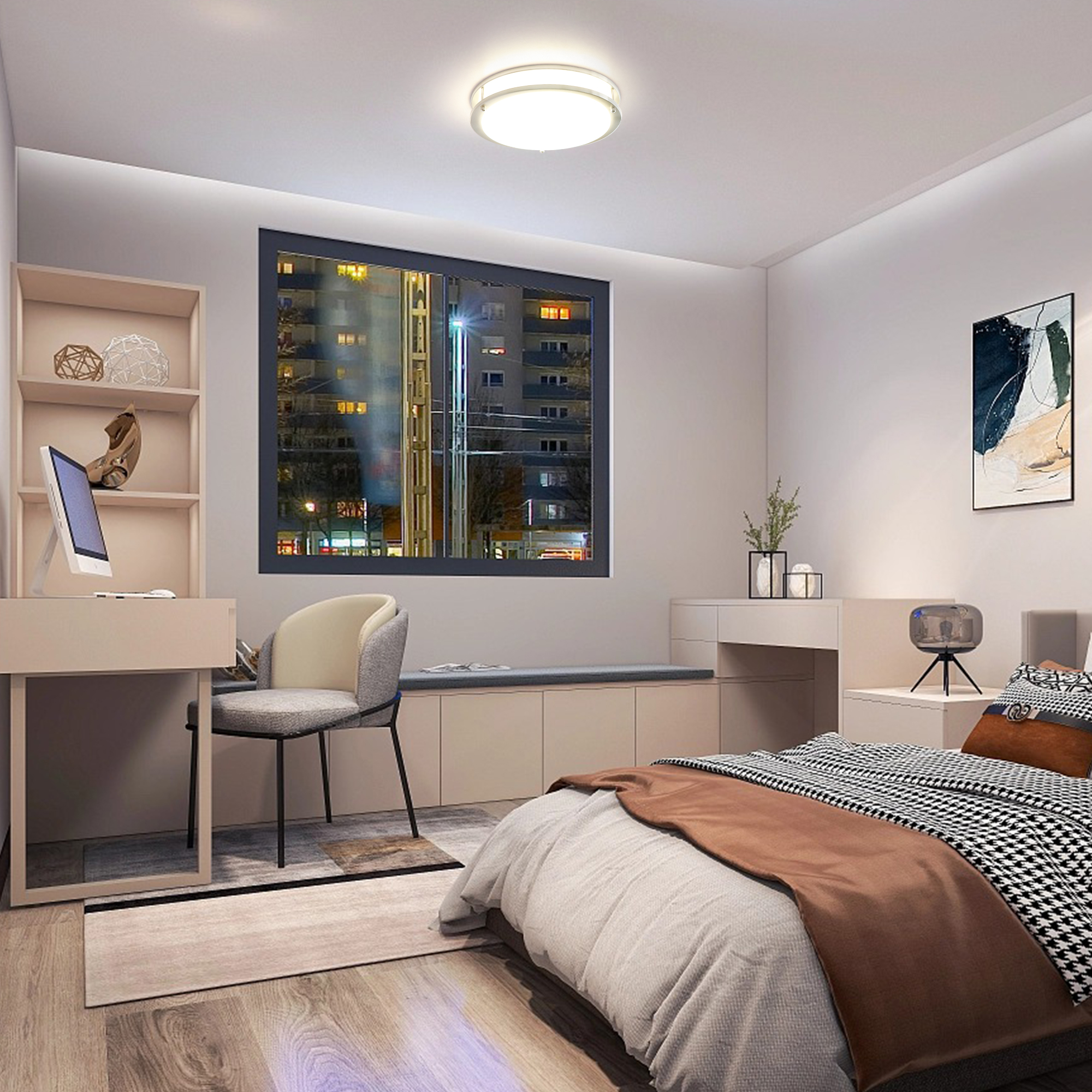 Flush Mount Light 1 -Light 12-in Brushed Nickel Integrated LED Flush Mount Light with Motion Sensor