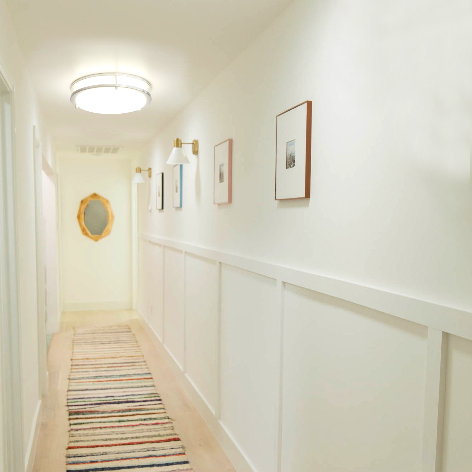 Flush Mount Light 1 -Light 12-in Brushed Nickel Integrated LED Flush Mount Light with Motion Sensor