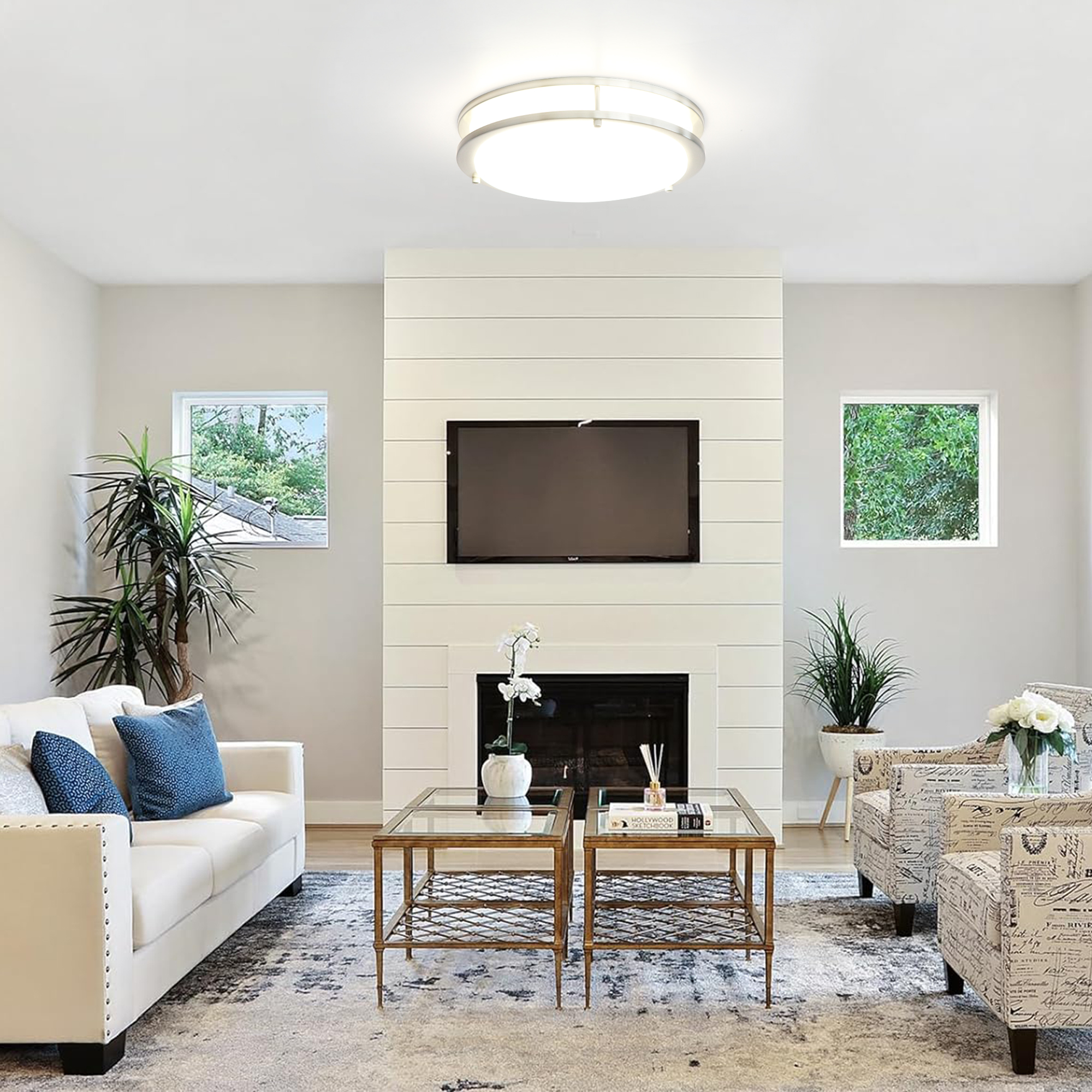 Flush Mount Light 1 -Light 12-in Brushed Nickel Integrated LED Flush Mount Light with Motion Sensor