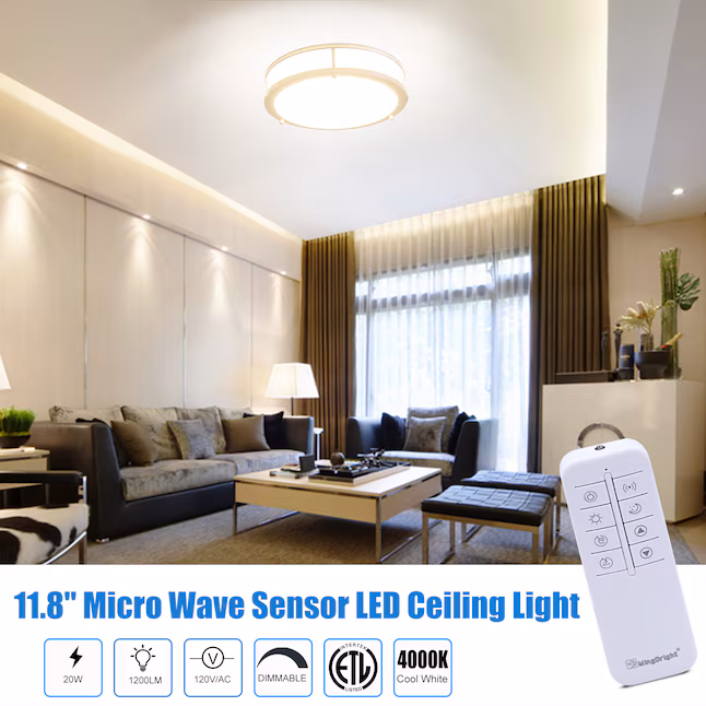 Flush Mount Light 1 -Light 12-in Brushed Nickel Integrated LED Flush Mount Light with Motion Sensor