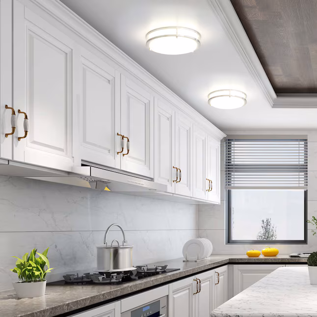 Flush Mount Light 1 -Light 12-in Brushed Nickel Integrated LED Flush Mount Light with Motion Sensor