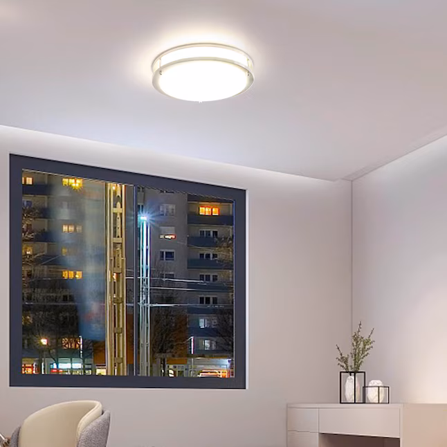 Flush Mount Light 1 -Light 12-in Brushed Nickel Integrated LED Flush Mount Light with Motion Sensor