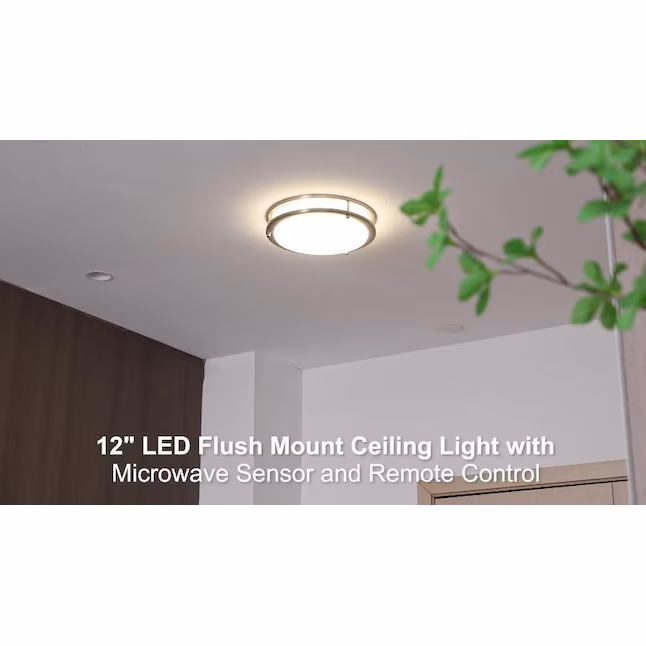Flush Mount Light 1 -Light 12-in Brushed Nickel Integrated LED Flush Mount Light with Motion Sensor