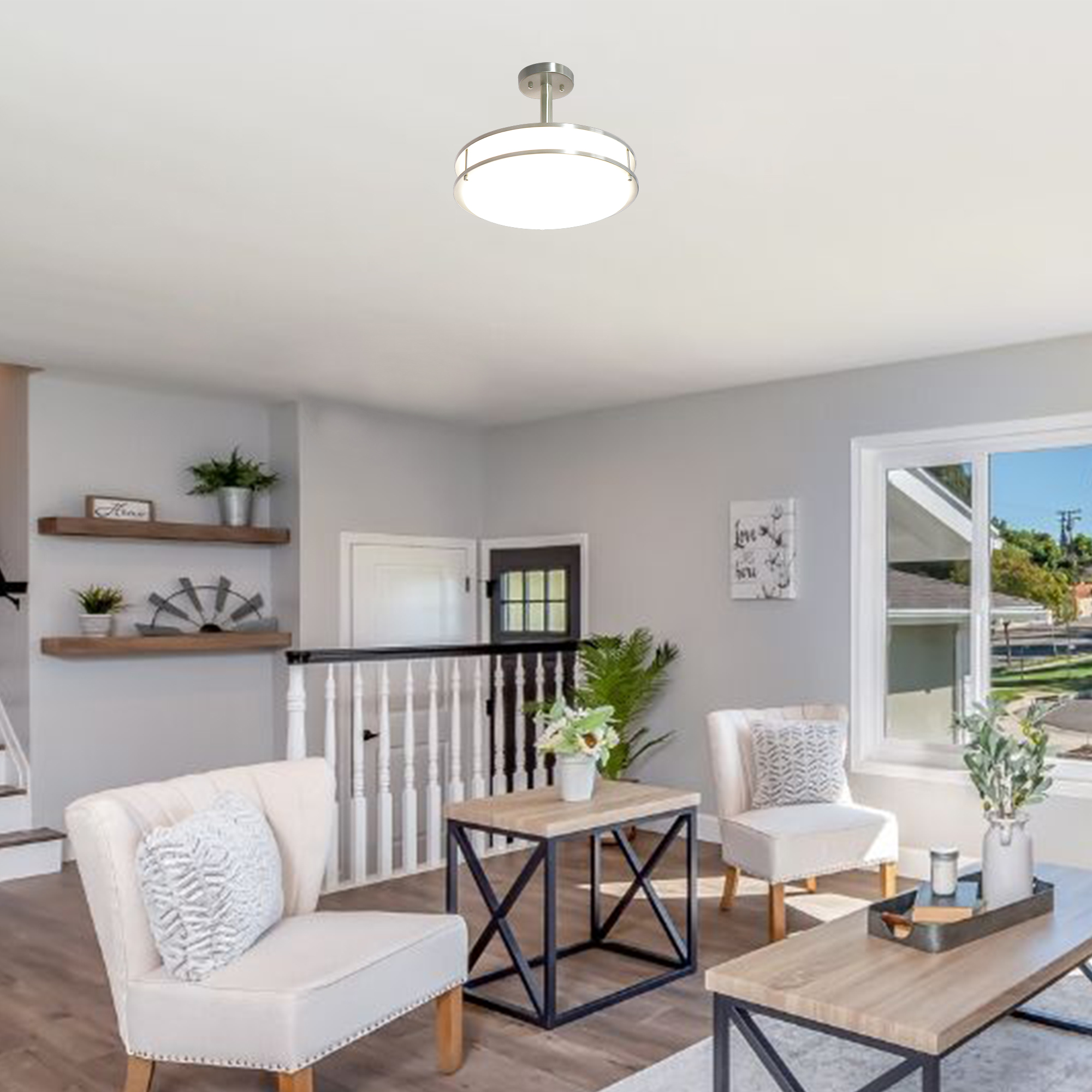 Semi Flush Mount 1 -Light 16-in Brushed Nickel Integrated LED Semi Flush Mount Light