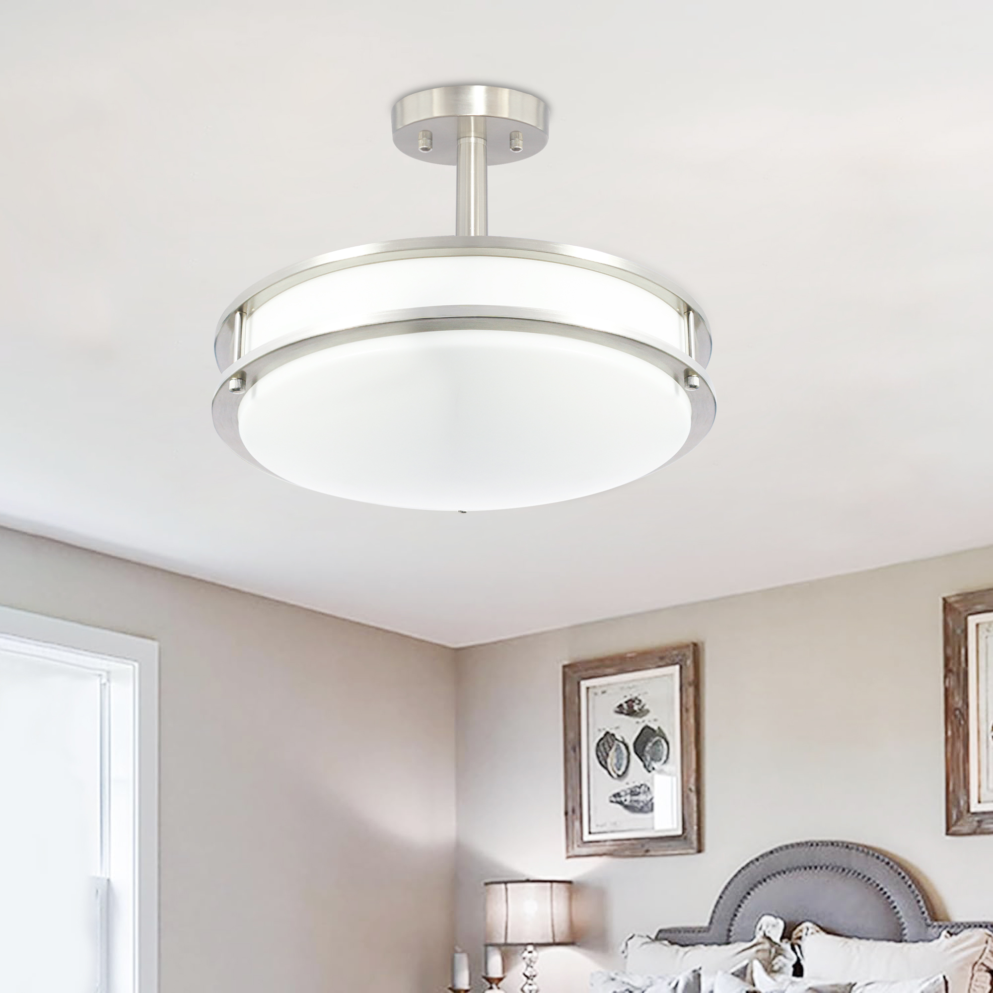 Semi Flush Mount 1 -Light 16-in Brushed Nickel Integrated LED Semi Flush Mount Light