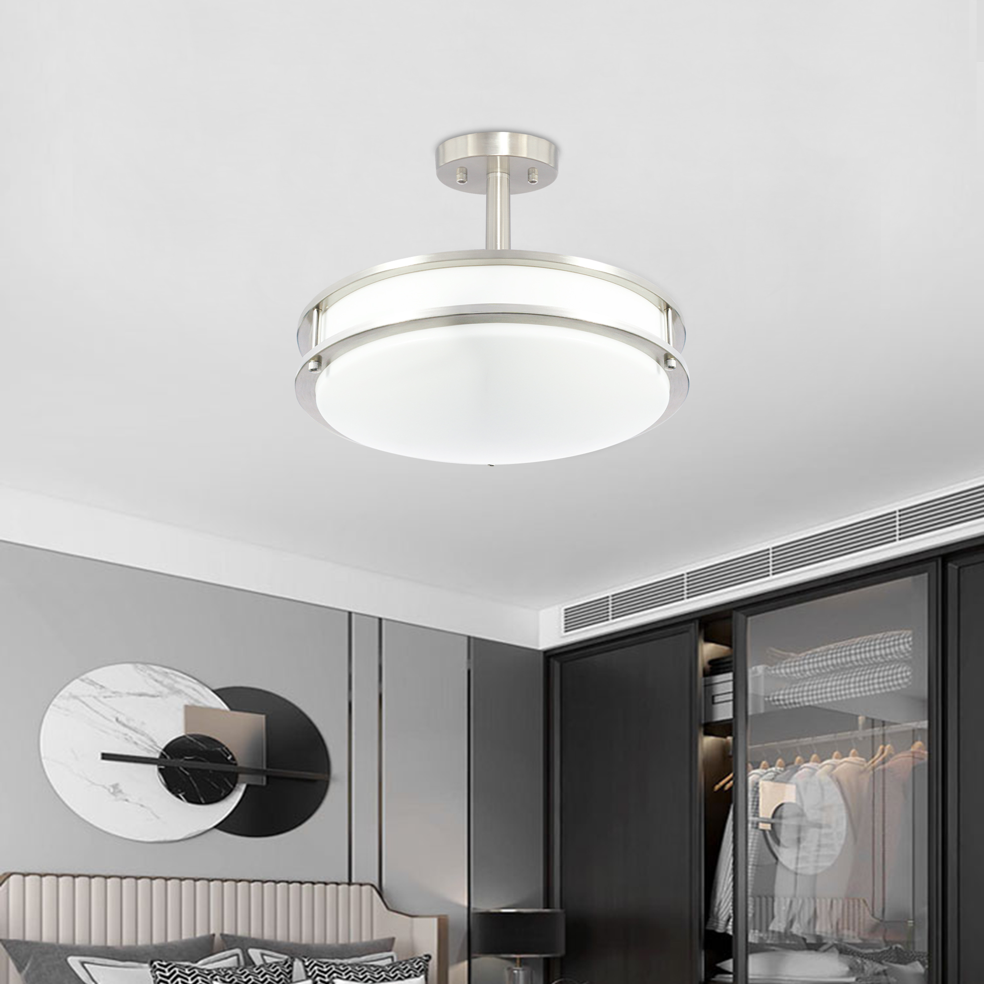 Semi Flush Mount 1 -Light 16-in Brushed Nickel Integrated LED Semi Flush Mount Light