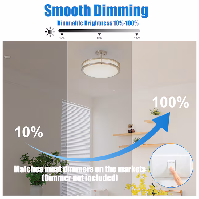 Semi Flush Mount 1 -Light 16-in Brushed Nickel Integrated LED Semi Flush Mount Light