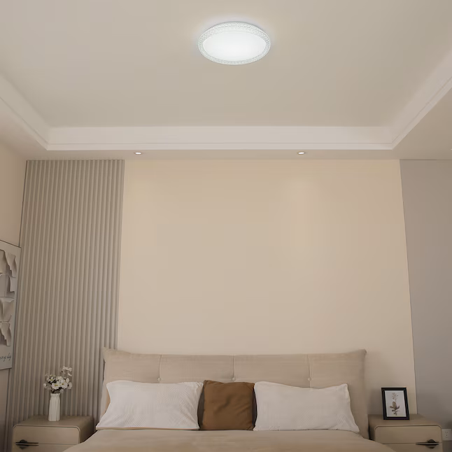 LED Flush Mount 1 -Light 16-in White Integrated LED Flush Mount Light