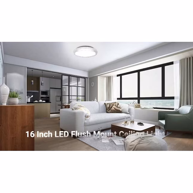 LED Flush Mount 1 -Light 16-in White Integrated LED Flush Mount Light