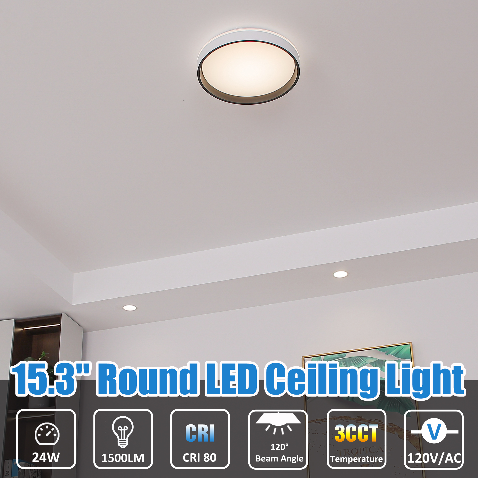 LED Flush Mount 1 -Light 15-in White Integrated LED Flush Mount Light