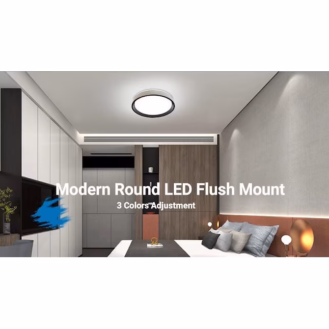 LED Flush Mount 1 -Light 15-in White Integrated LED Flush Mount Light
