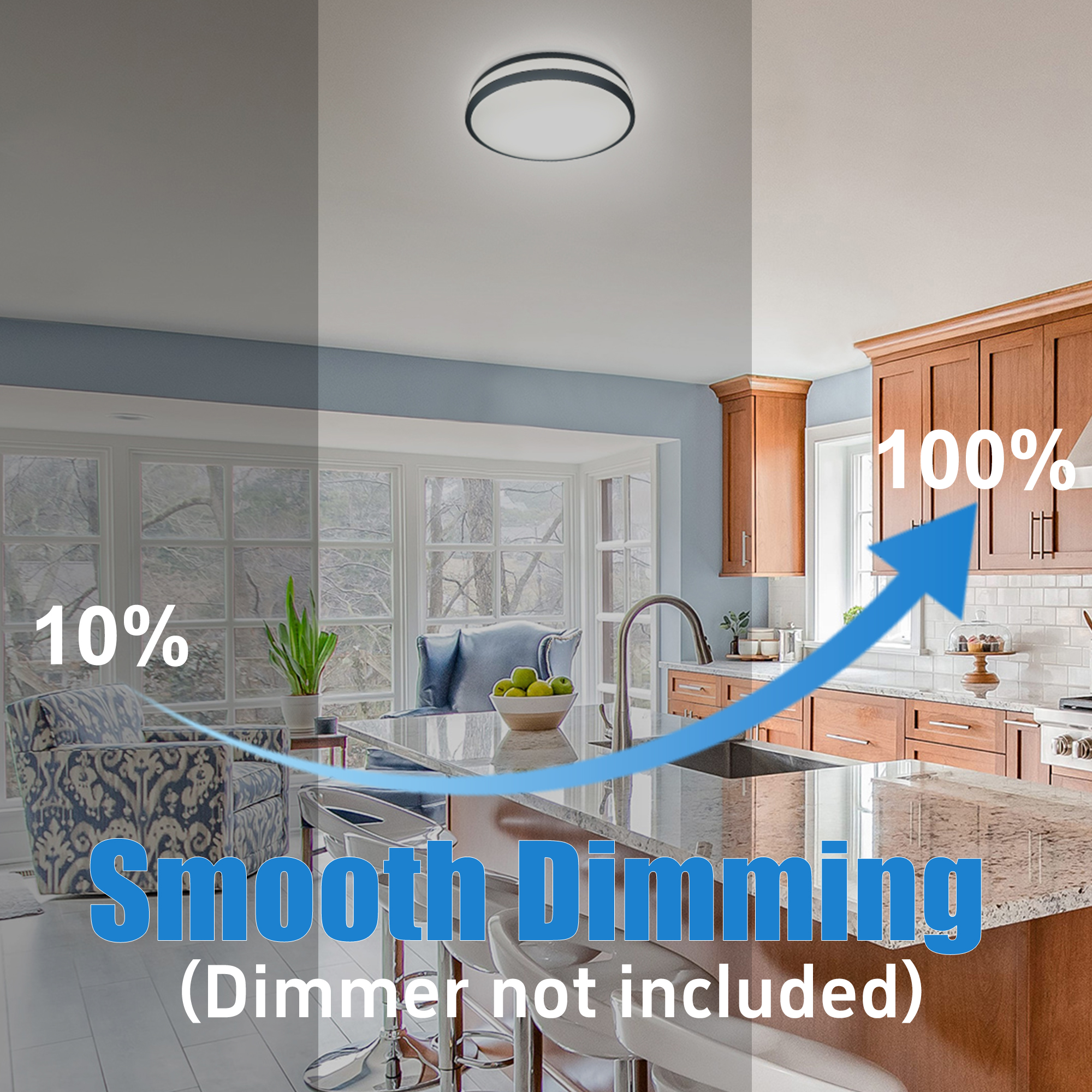 Ceiling Light 1 -Light 13.3-in Black Integrated LED Flush Mount Light with Motion Sensor