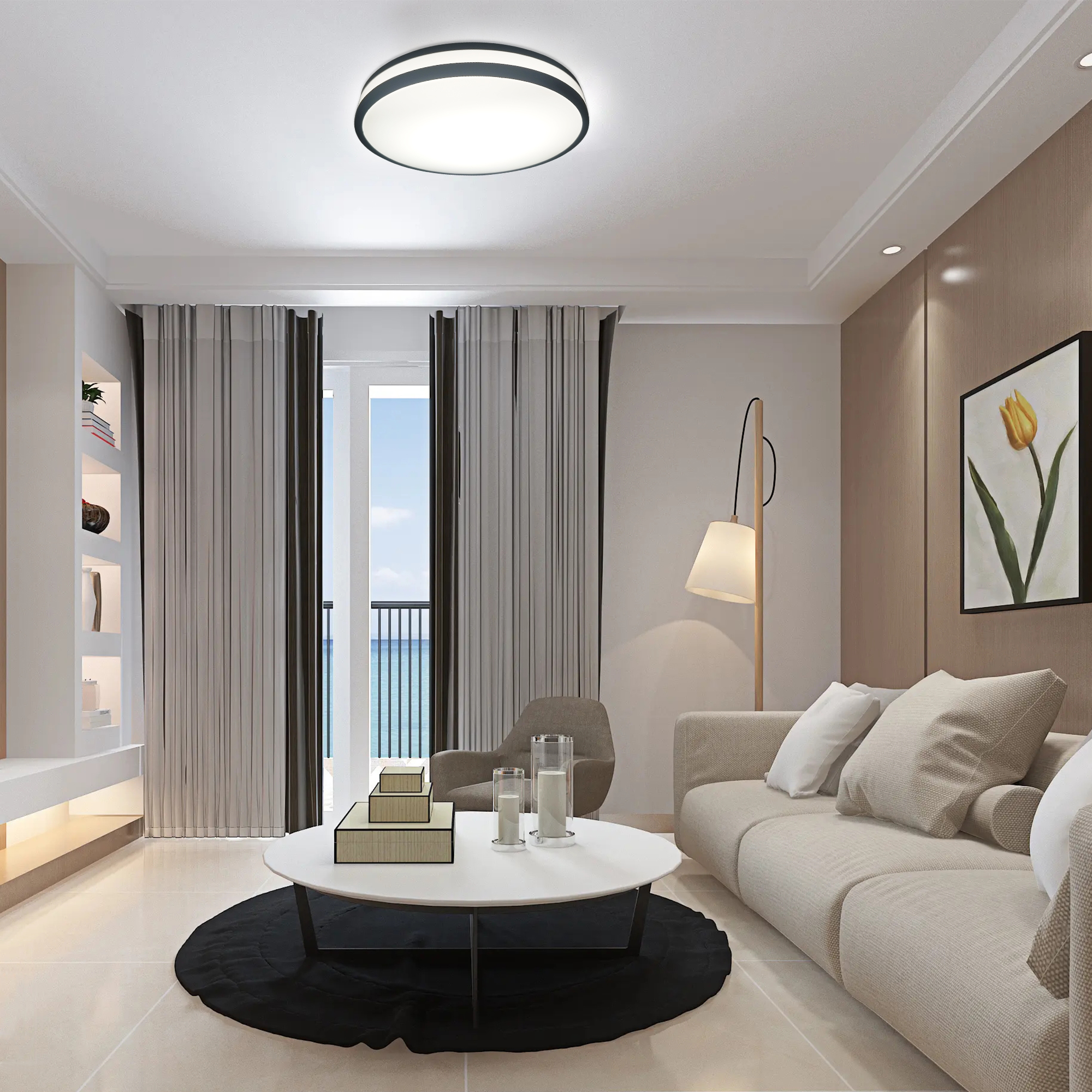 Ceiling Light 1 -Light 13.3-in Black Integrated LED Flush Mount Light with Motion Sensor
