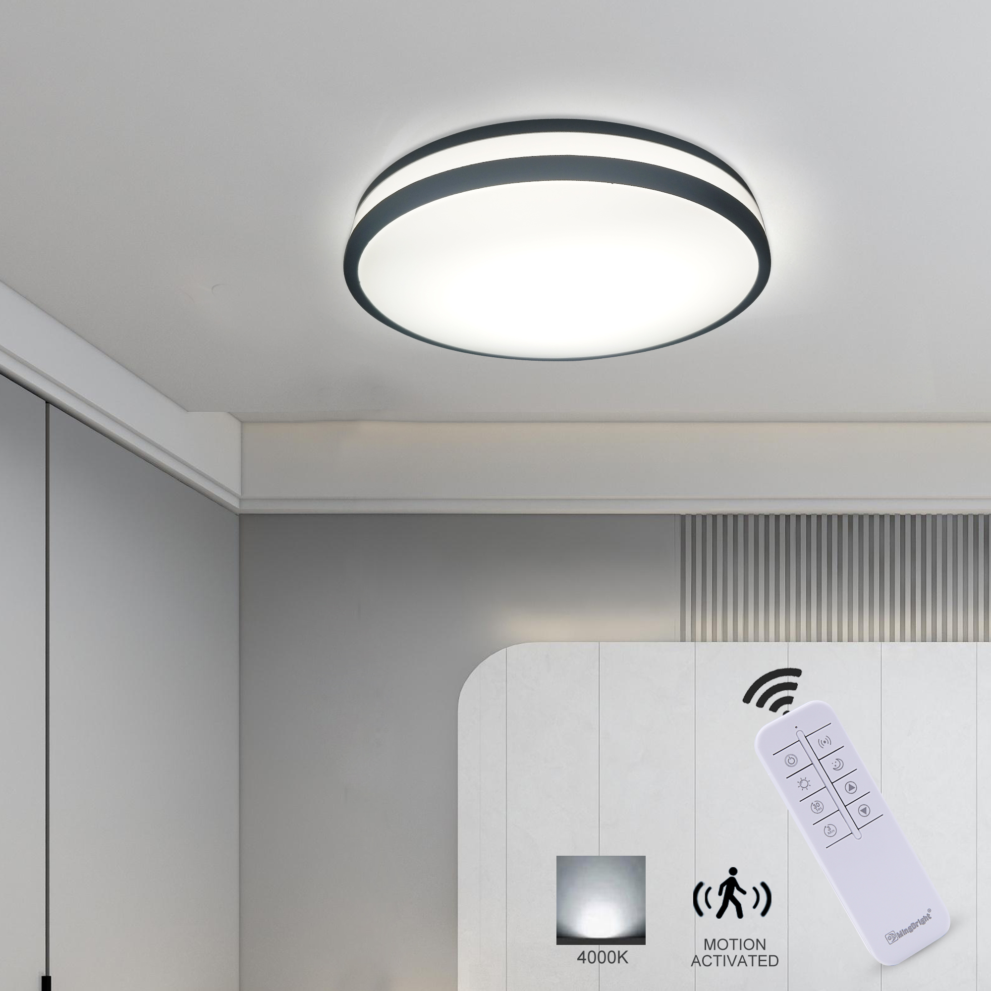 Ceiling Light 1 -Light 13.3-in Black Integrated LED Flush Mount Light with Motion Sensor