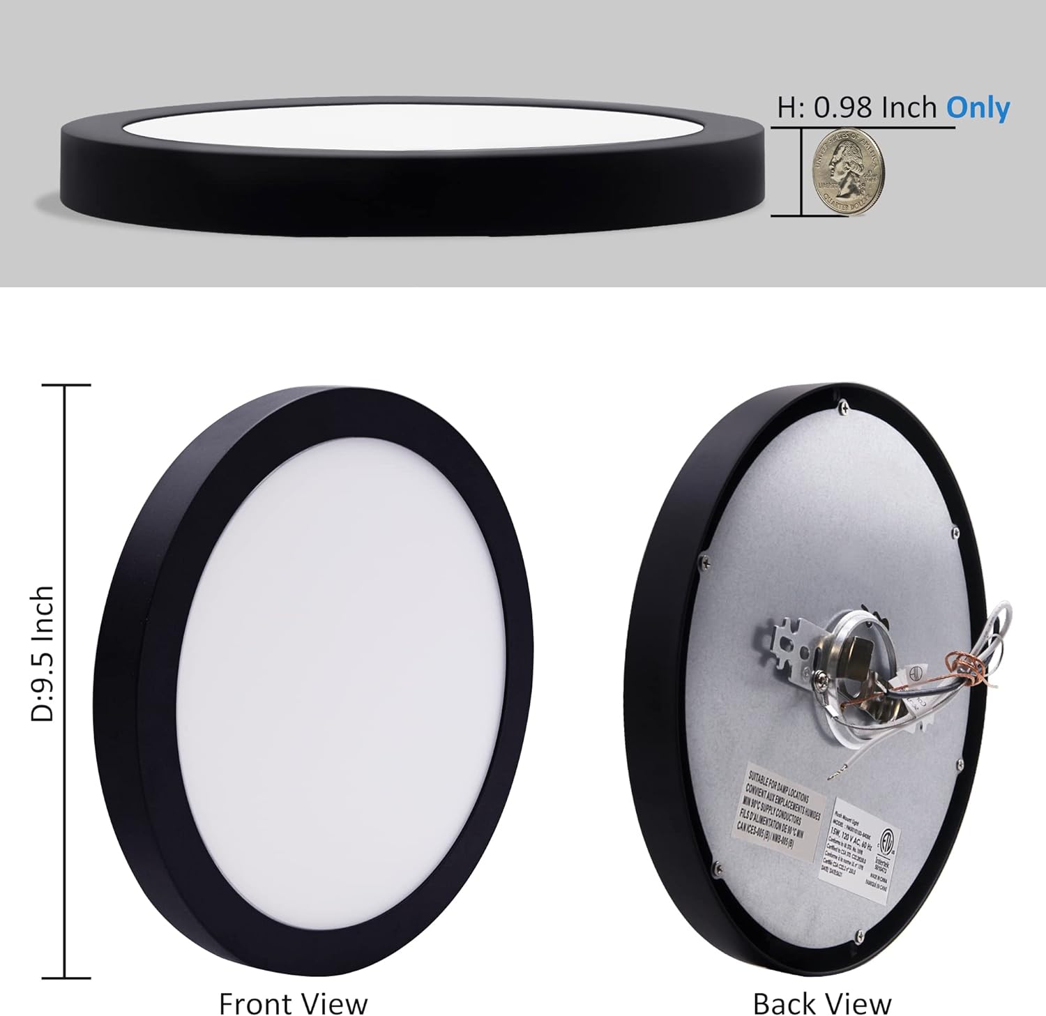 FM501015D-840BK - LED Ceiling Light 1 -Light 9.5-in Matte Black Integrated LED Flush Mount Light