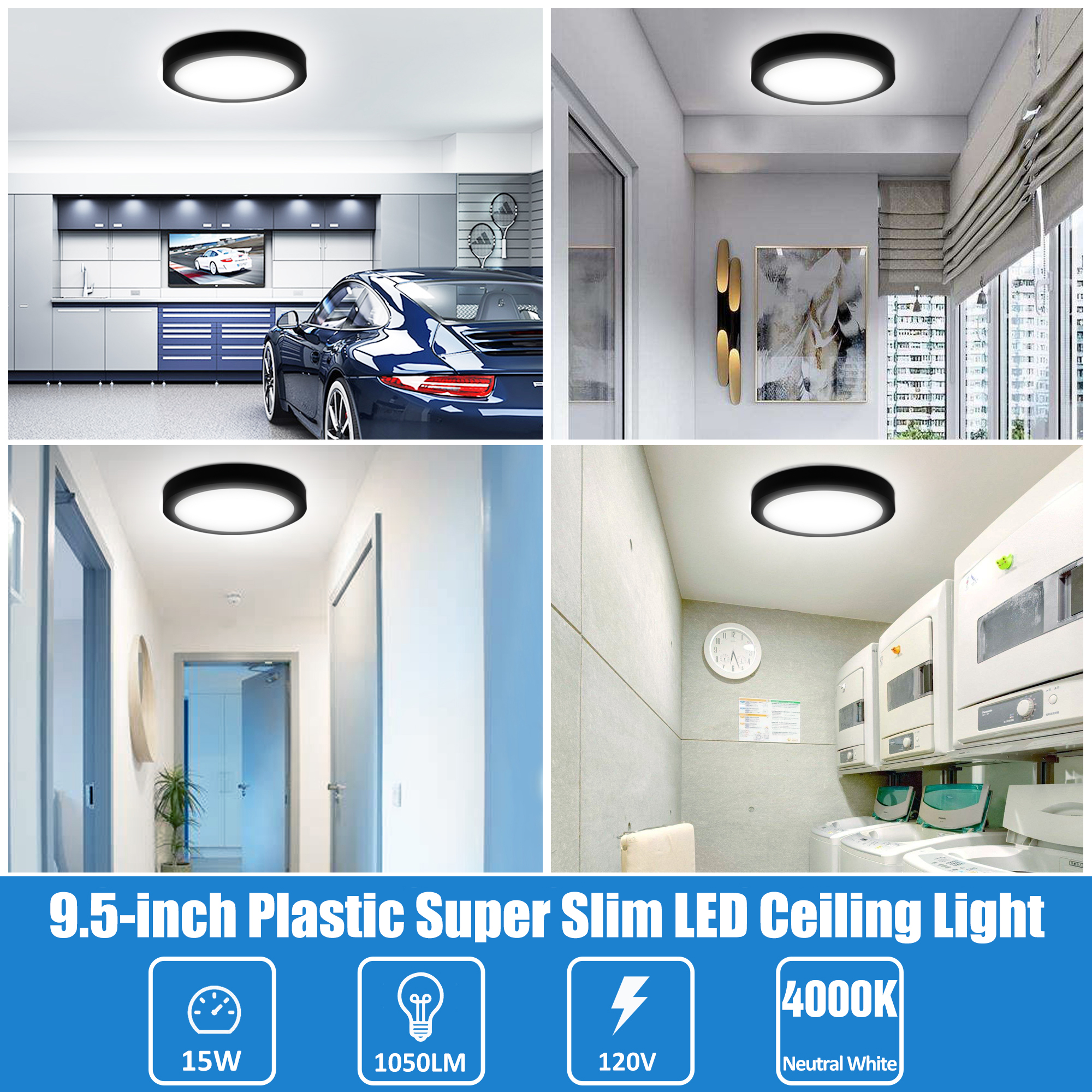 FM501015D-840BK - LED Ceiling Light 1 -Light 9.5-in Matte Black Integrated LED Flush Mount Light