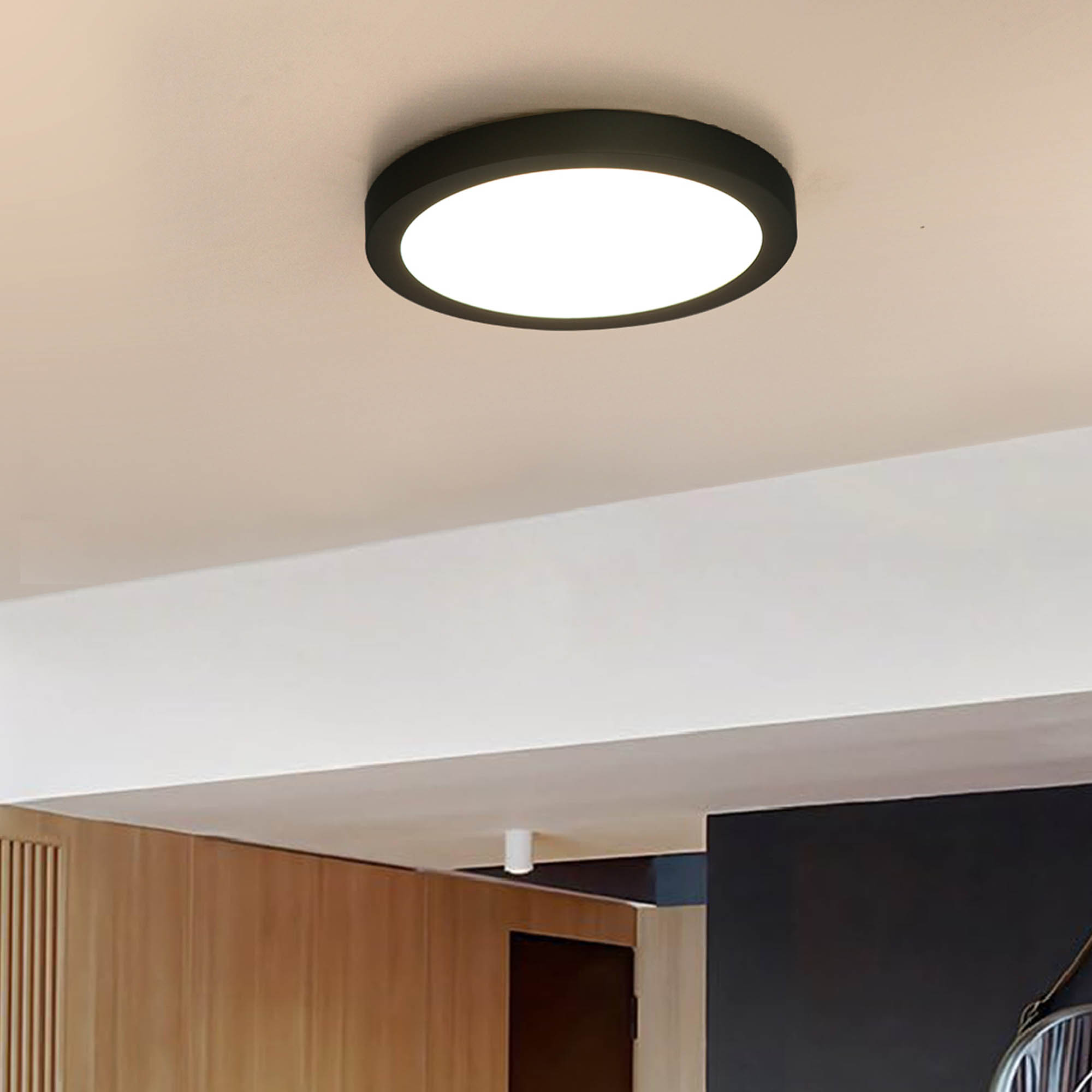 FM501015D-840BK - LED Ceiling Light 1 -Light 9.5-in Matte Black Integrated LED Flush Mount Light