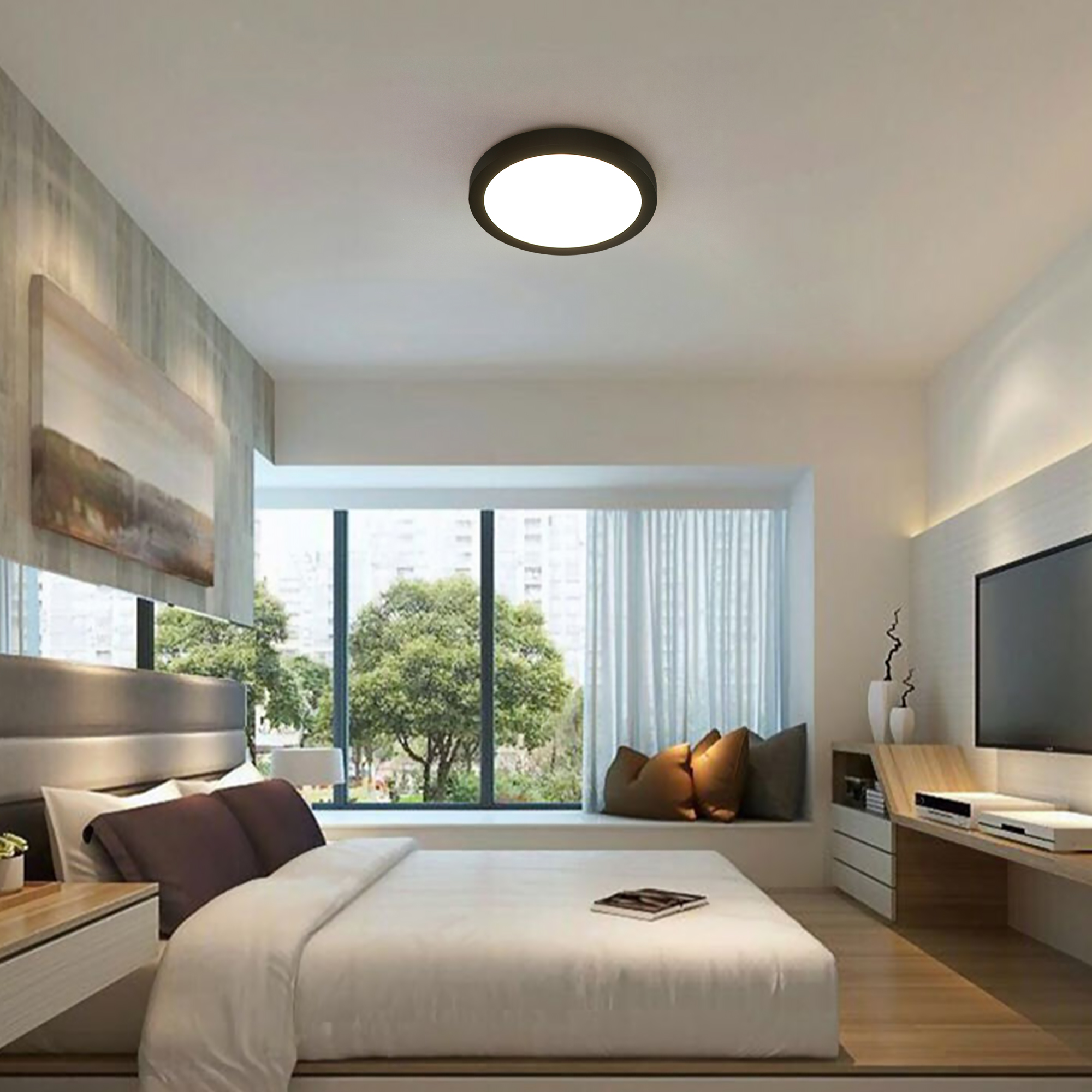 FM501015D-840BK - LED Ceiling Light 1 -Light 9.5-in Matte Black Integrated LED Flush Mount Light