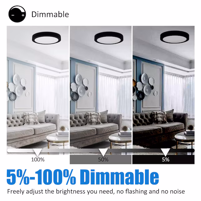 LED Ceiling Light 1 -Light 9.5-in Matte Black Integrated LED Flush Mount Light