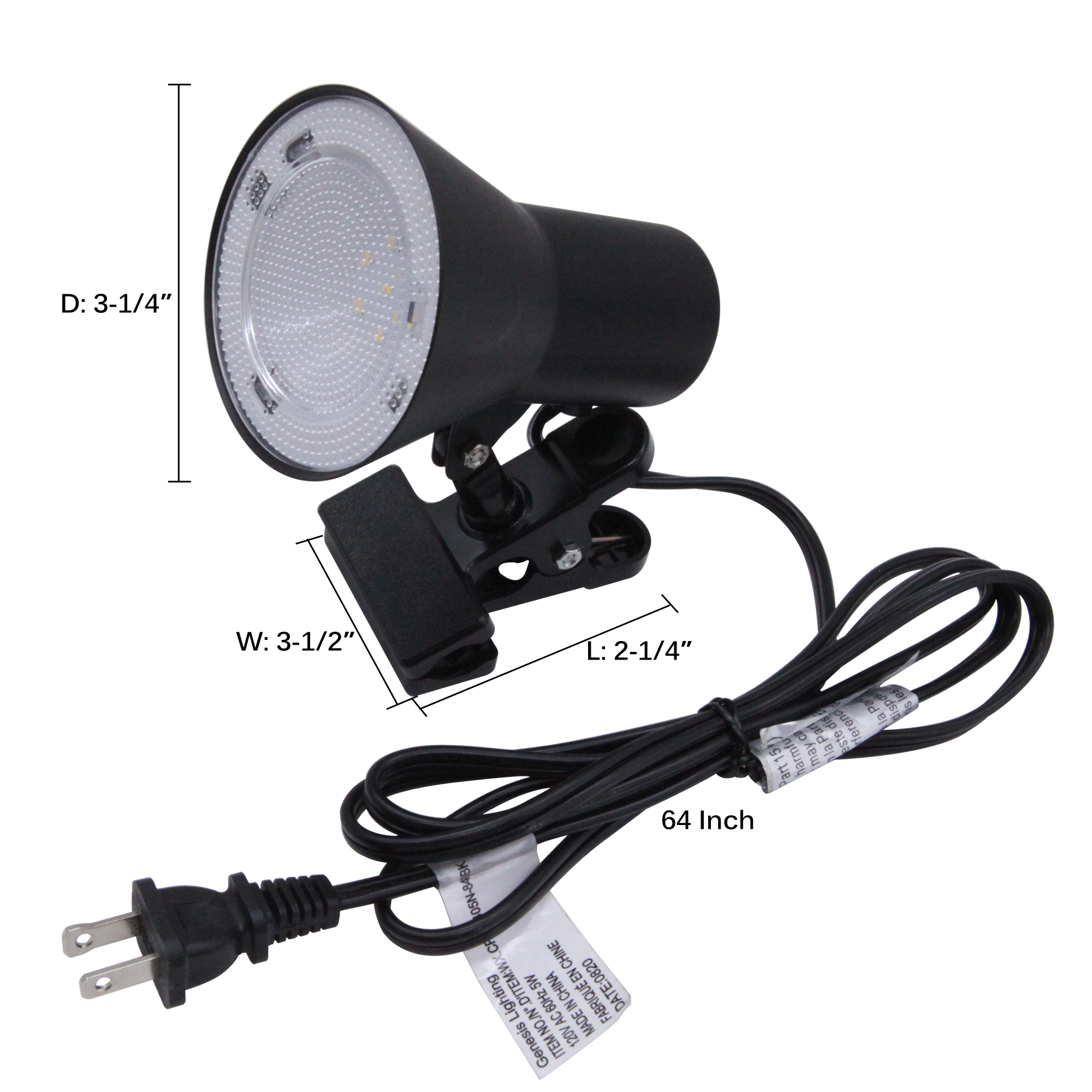 CP010405N-840BK - 5-in Adjustable Black Clip Desk Lamp with Metal Shade