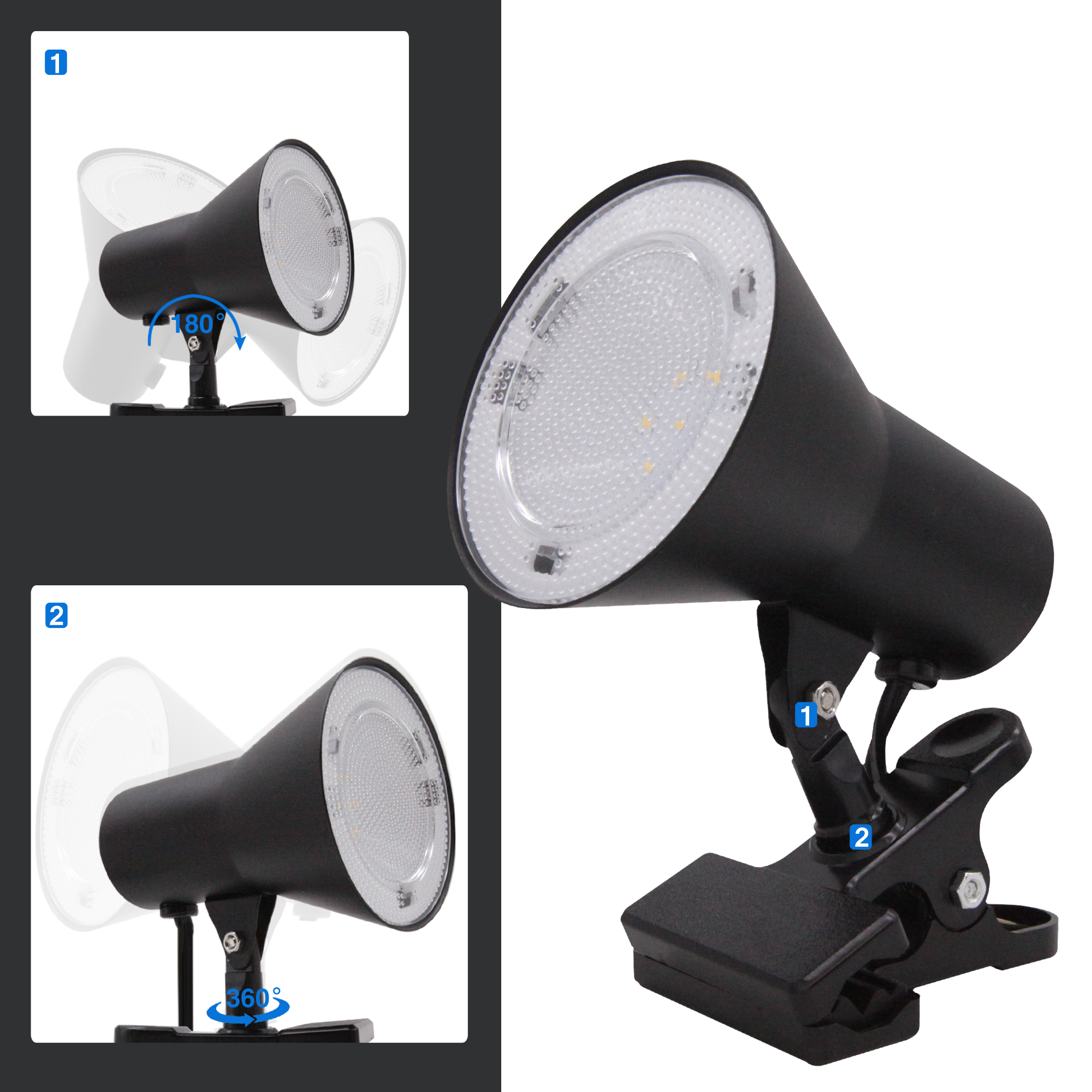 CP010405N-840BK - 5-in Adjustable Black Clip Desk Lamp with Metal Shade