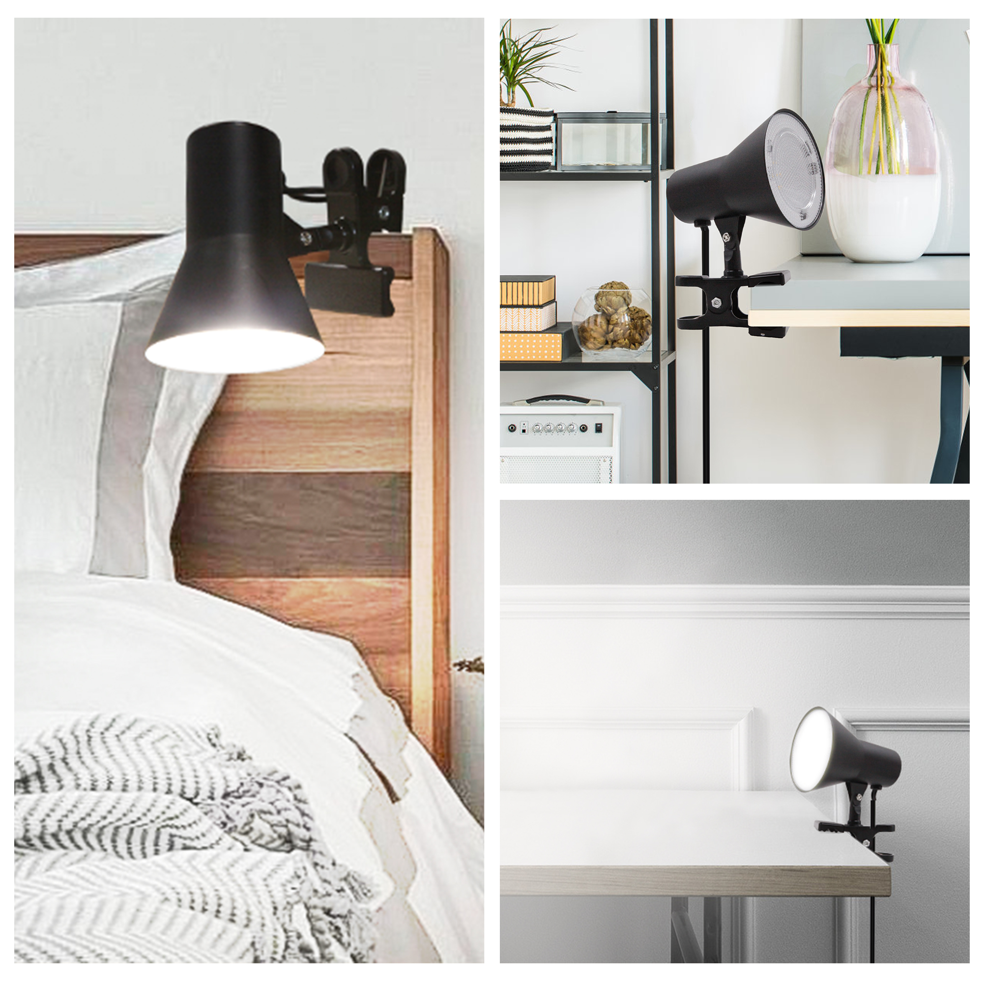 CP010405N-840BK - 5-in Adjustable Black Clip Desk Lamp with Metal Shade