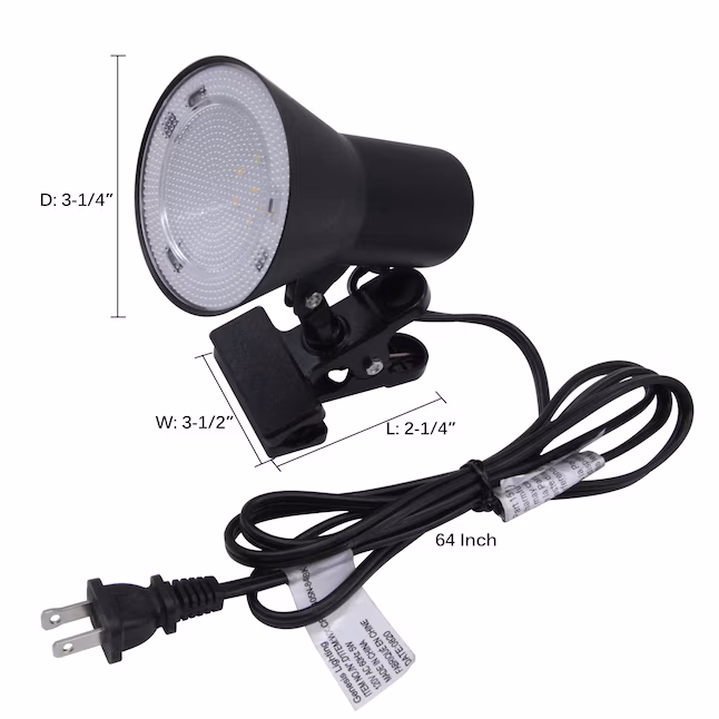 5-in Adjustable Black Clip Desk Lamp with Metal Shade