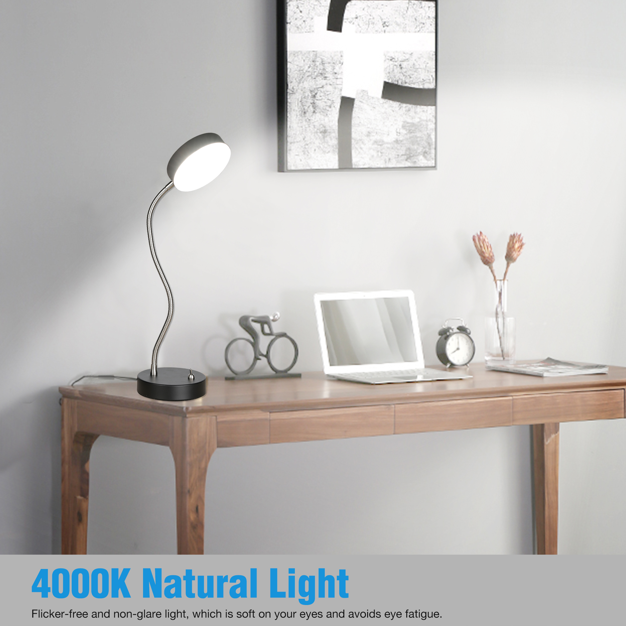 TL011304N-940BK - Gooseneck Desk Lights 13.25-in Adjustable Black Swing-arm Desk Lamp with Metal Shade