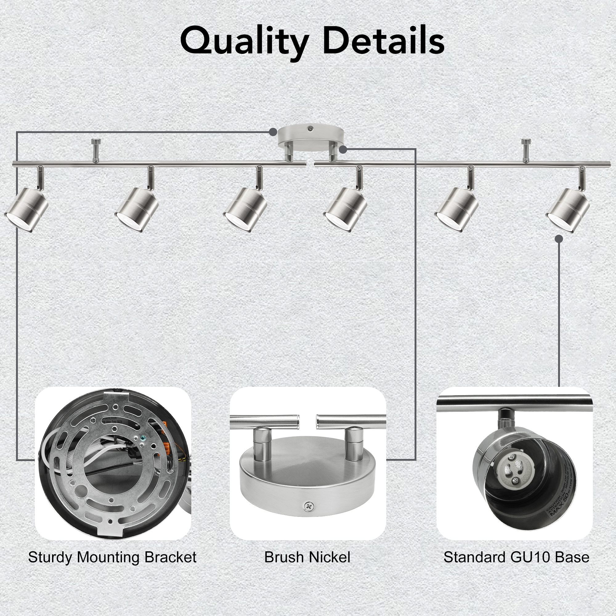 CRRF6400L30SN - 44.5-in 6 -Light Brushed nickel dimmable GU10 pin base Modern/contemporary Flexible Track Lighting Kit with Round Brushed Nickel Pivoting Heads