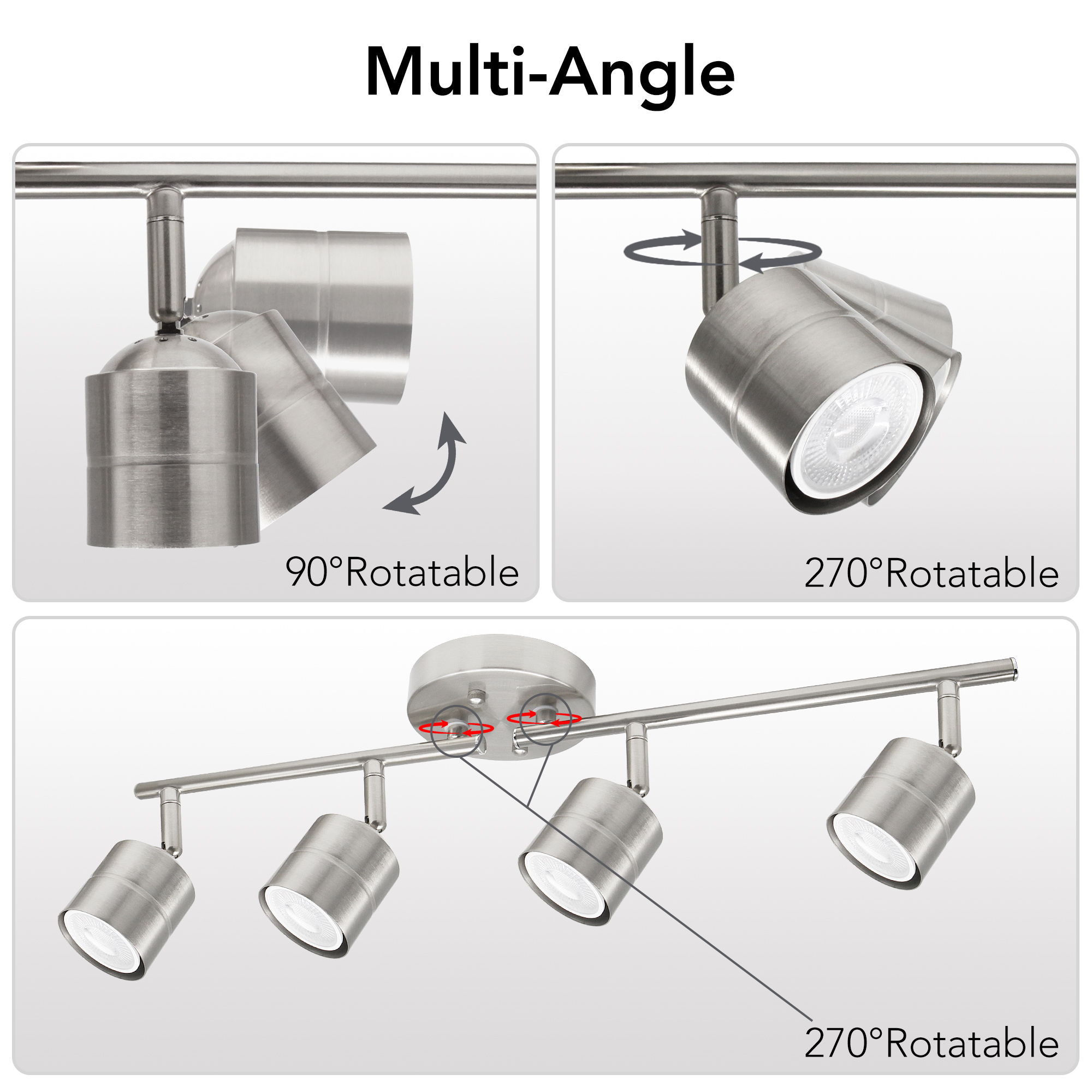 TK592424D-830BN - Track Lighting 26.25-in 4 -Light Brushed Nickel dimmable GU10 pin base Modern/contemporary Flexible Track Lighting Kit with Round Brushed Nickel Pivoting Heads