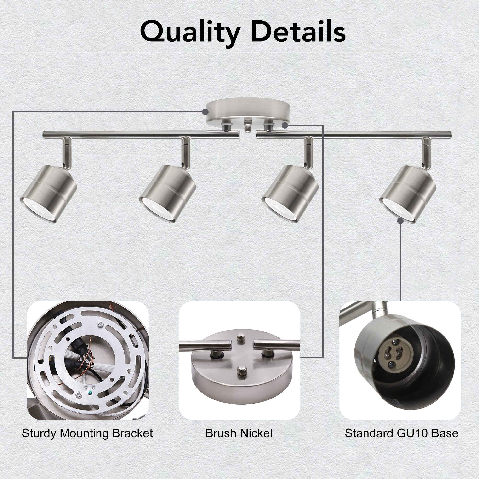 TK592424D-830BN - Track Lighting 26.25-in 4 -Light Brushed Nickel dimmable GU10 pin base Modern/contemporary Flexible Track Lighting Kit with Round Brushed Nickel Pivoting Heads