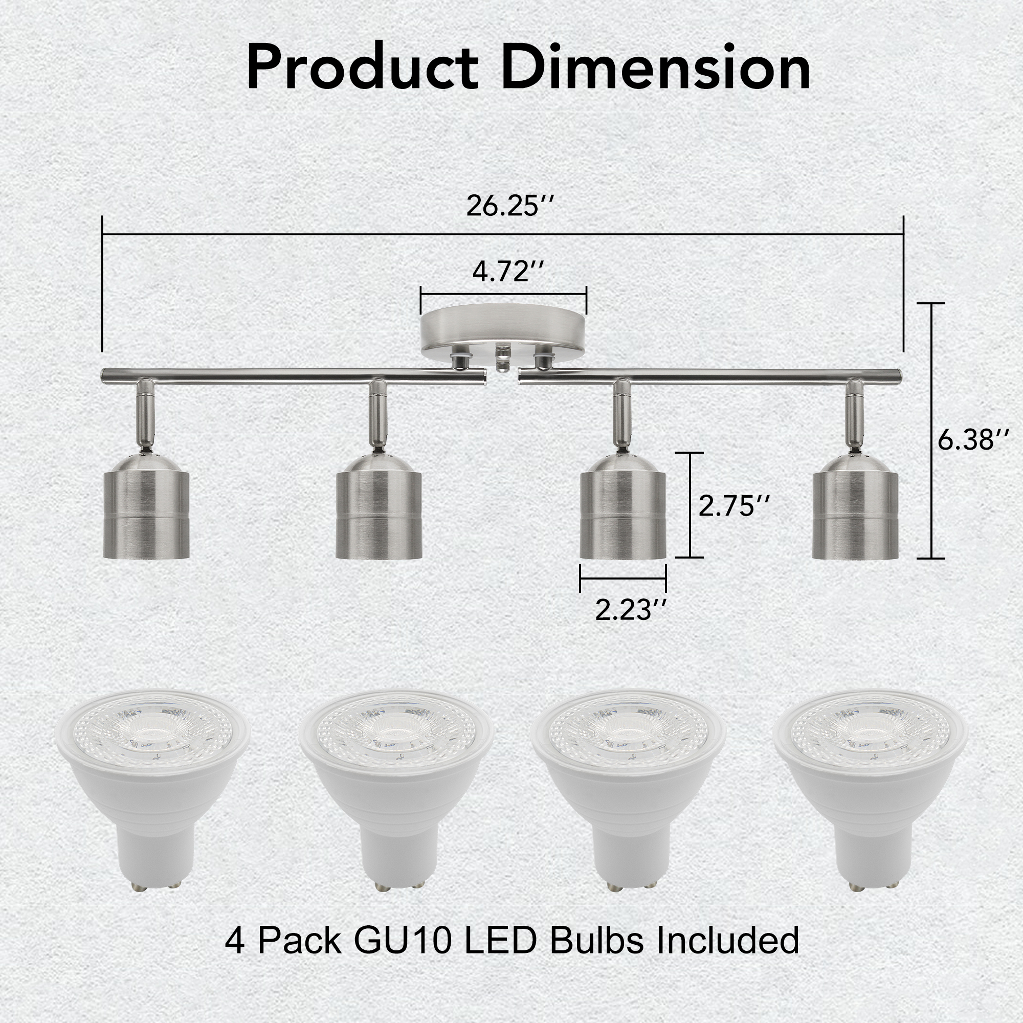 TK592424D-830BN - Track Lighting 26.25-in 4 -Light Brushed Nickel dimmable GU10 pin base Modern/contemporary Flexible Track Lighting Kit with Round Brushed Nickel Pivoting Heads