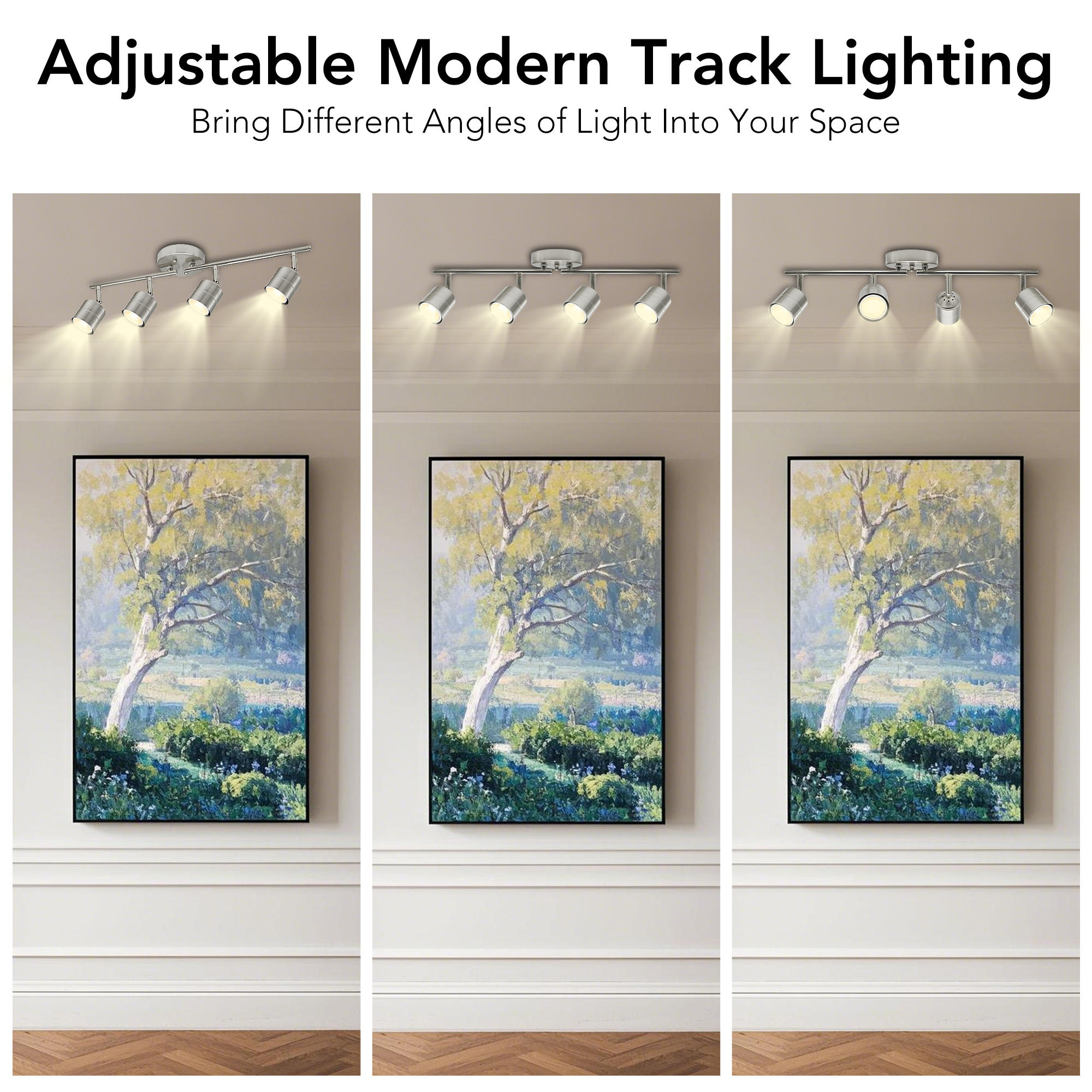 TK592424D-830BN - Track Lighting 26.25-in 4 -Light Brushed Nickel dimmable GU10 pin base Modern/contemporary Flexible Track Lighting Kit with Round Brushed Nickel Pivoting Heads