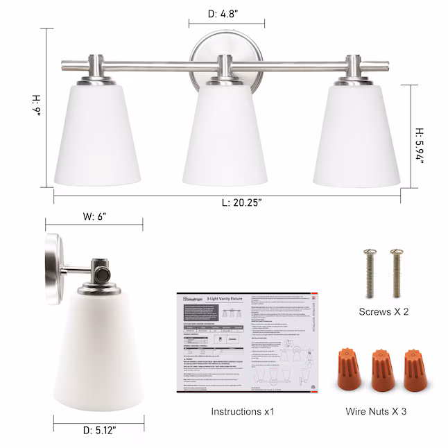 Vanity Lights For Bathroom 20.25-in 3 -Light Brushed Nickel Modern/contemporary Vanity light