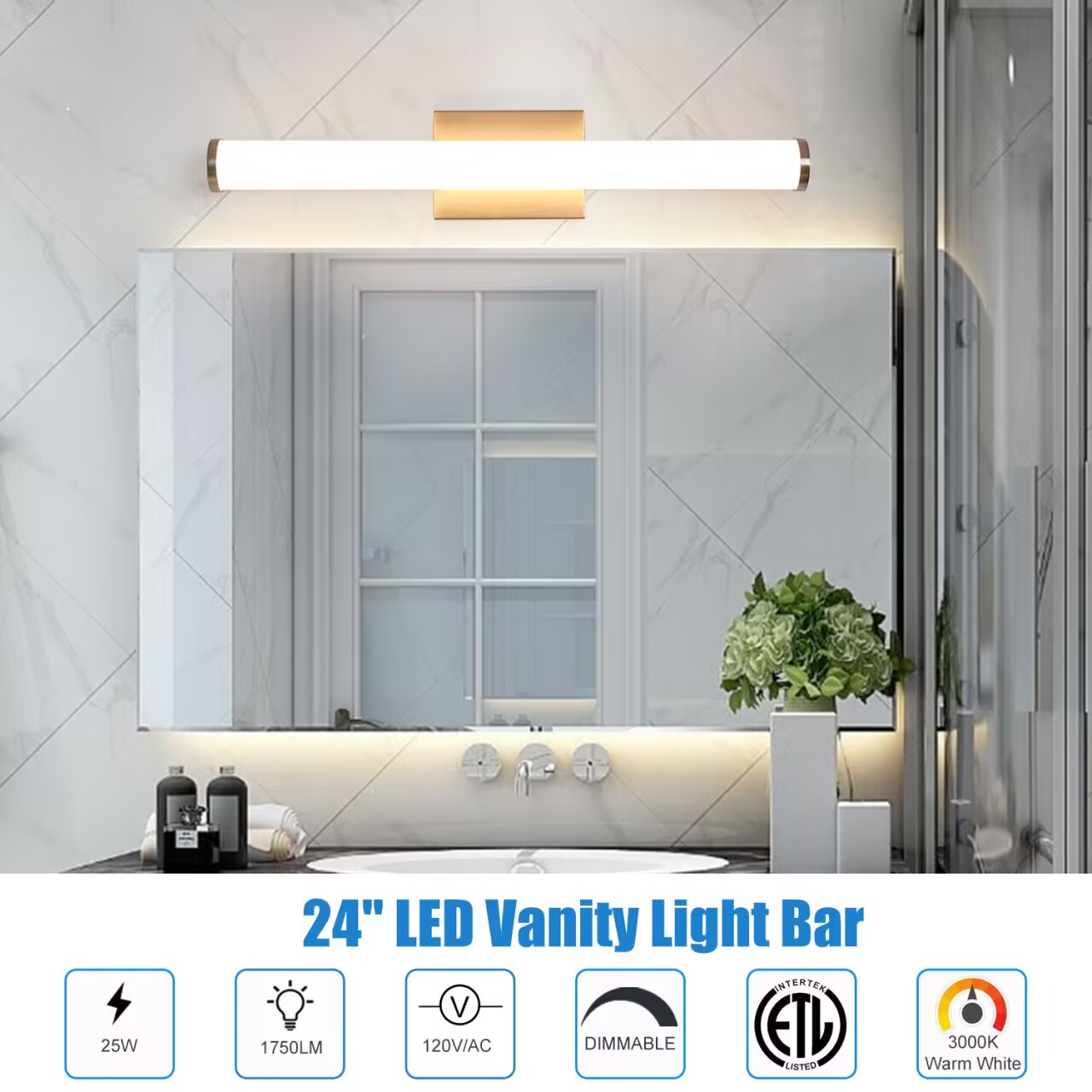 Vanity Light 25-in 1 -Light Polished Chrome Integrated LED Modern/contemporary Vanity light