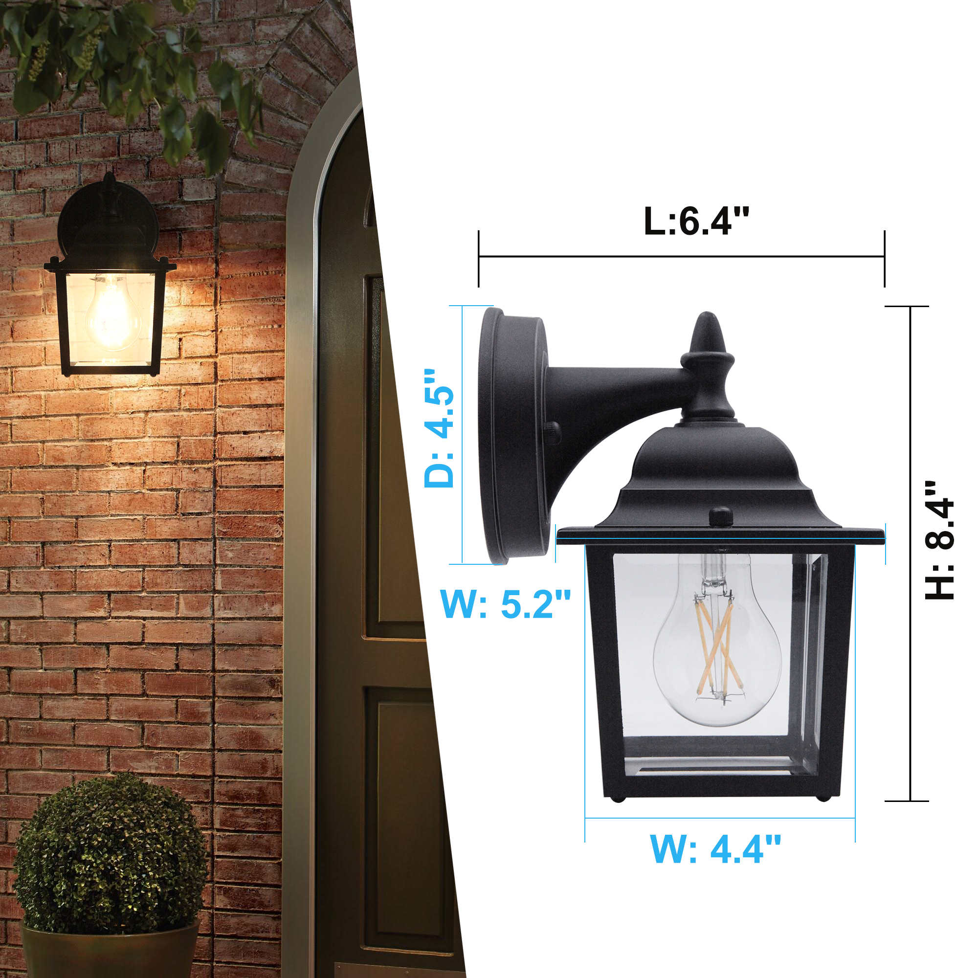 OD05080601-BK-2PKS - Wall Lantern 2 -Pack 2 -Light 8.4-in H Matte Black Hardwired Outdoor Wall Light