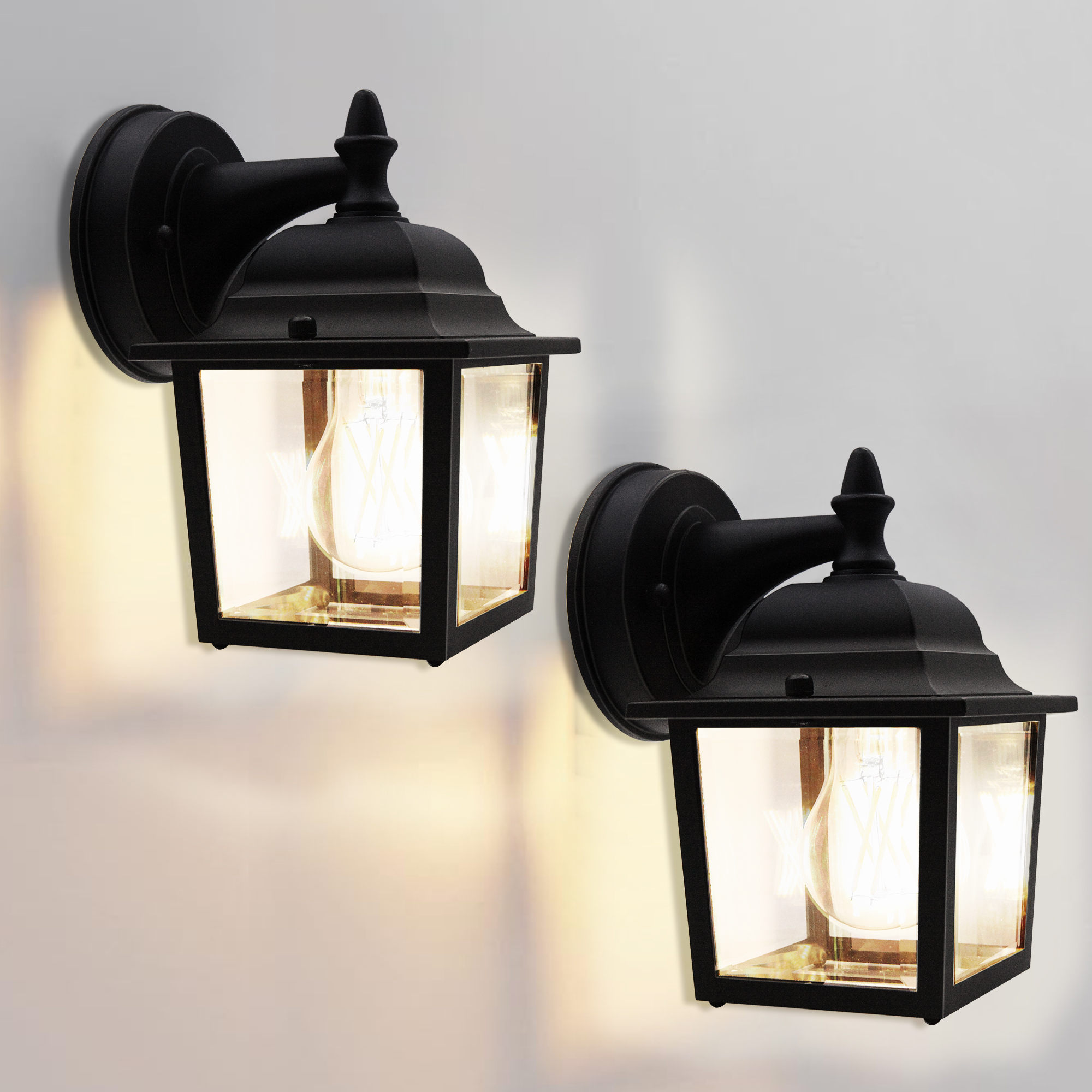 OD05080601-BK-2PKS - Wall Lantern 2 -Pack 2 -Light 8.4-in H Matte Black Hardwired Outdoor Wall Light