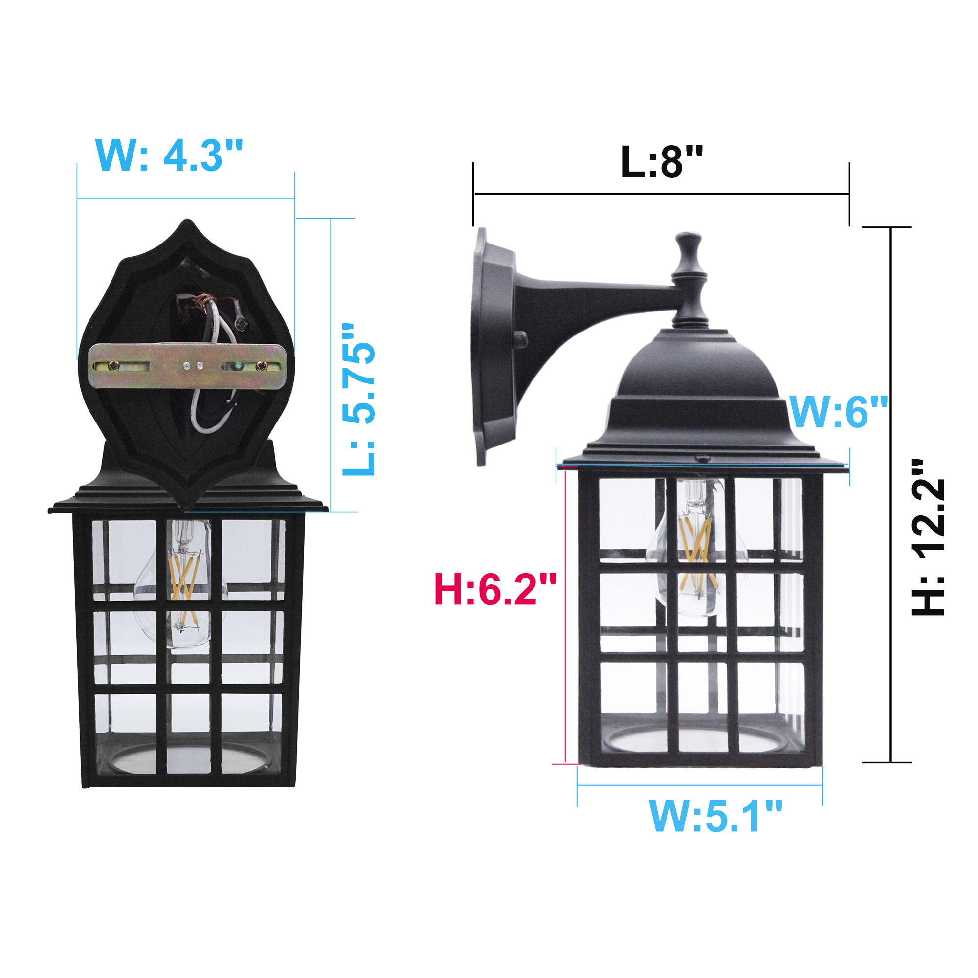 OD050812-BK - Wall Lantern 1 -Light 12.2-in H Matte Black Hardwired Outdoor Wall Light