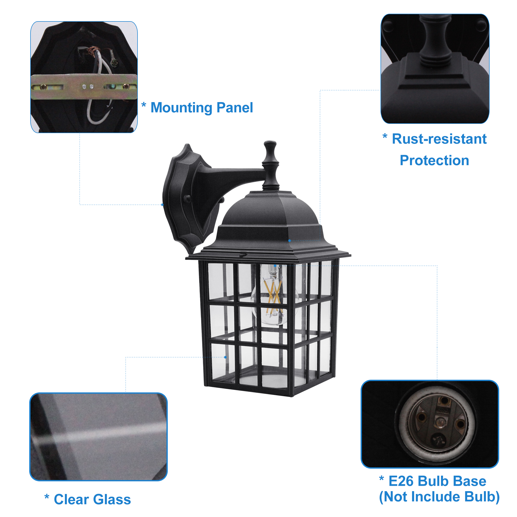 OD050812-BK - Wall Lantern 1 -Light 12.2-in H Matte Black Hardwired Outdoor Wall Light