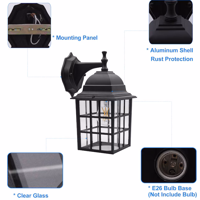 Wall Lantern 1 -Light 12.2-in H Matte Black Hardwired Outdoor Wall Light